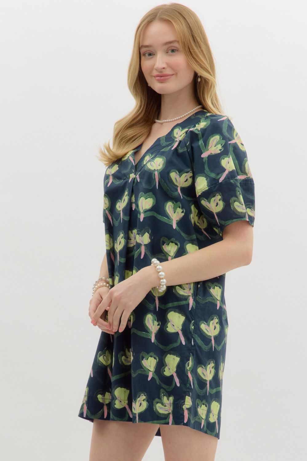 Floral Print V-Neck Pullover Dress