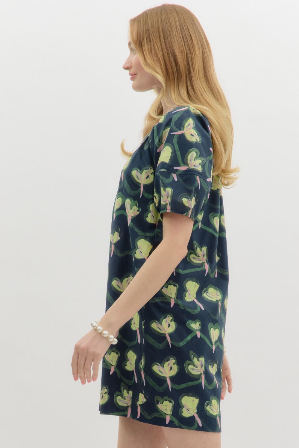 Floral Print V-Neck Pullover Dress