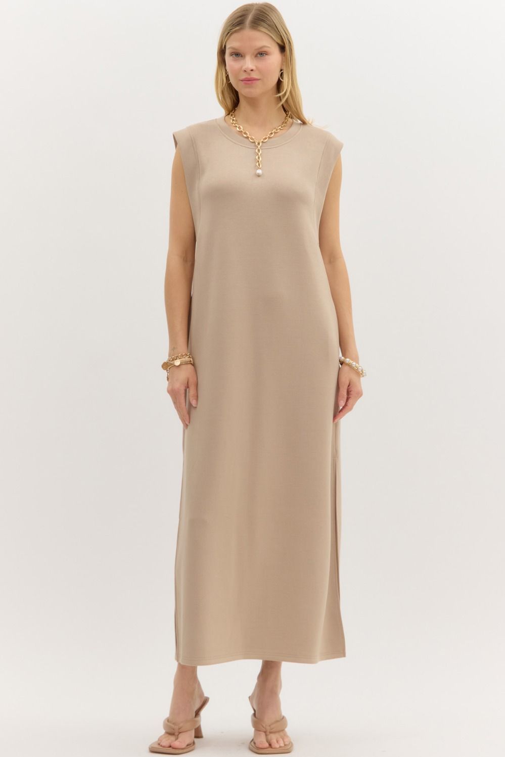 Solid Jersey Knit Pullover Midi Dress