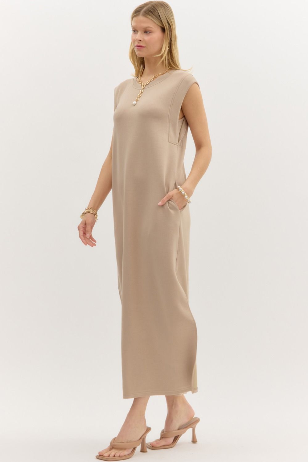 Solid Jersey Knit Pullover Midi Dress