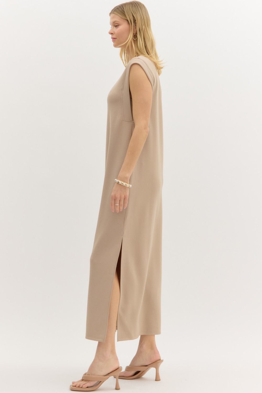 Solid Jersey Knit Pullover Midi Dress