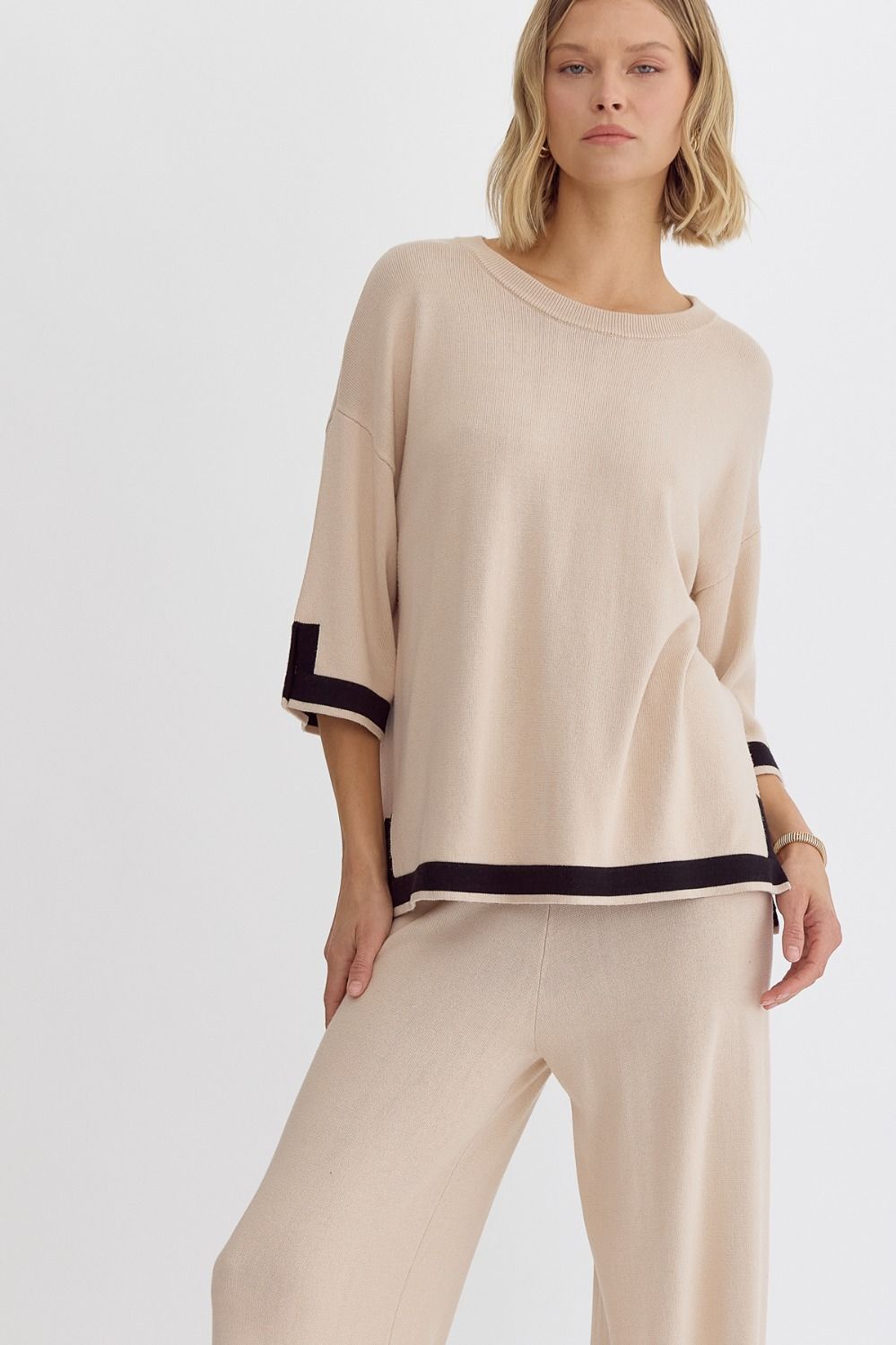 Round Neck 3/4 Sleeve Top