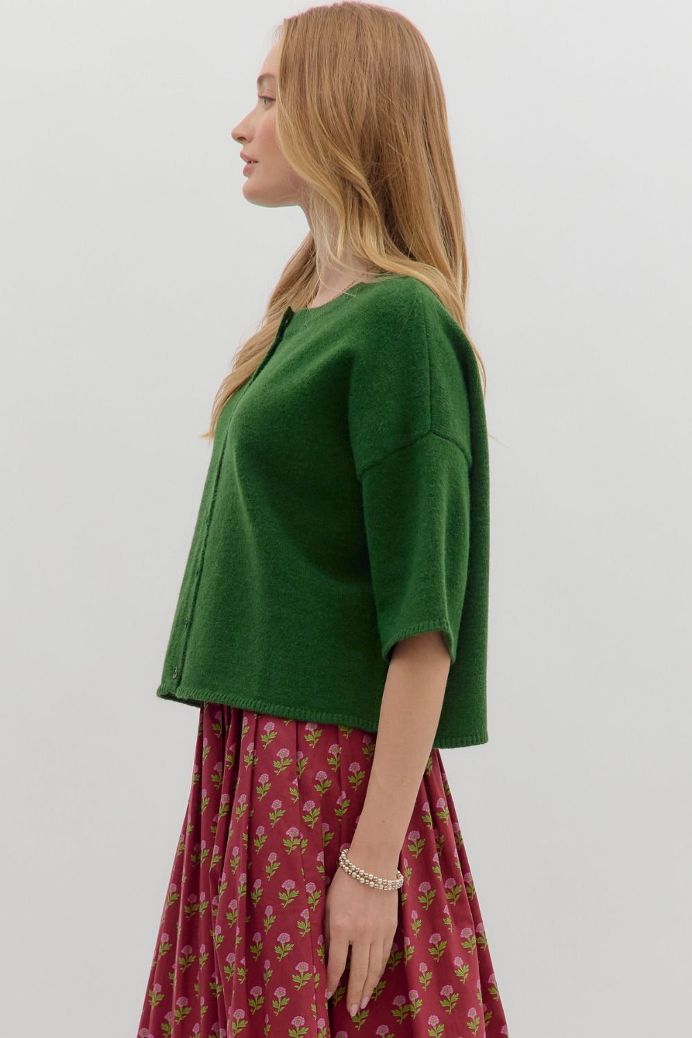 3/4 Sleeve Cardigan - Green