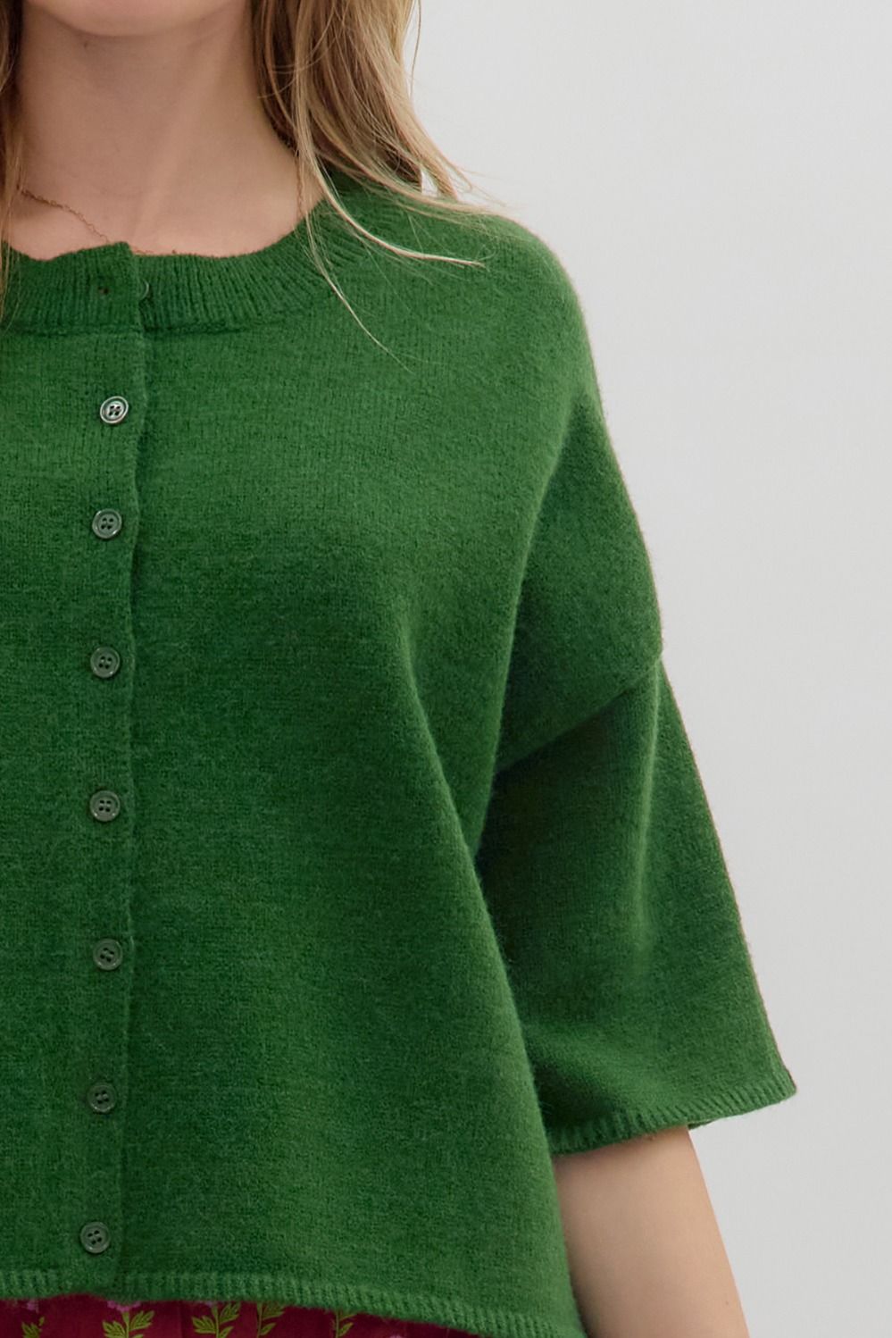 3/4 Sleeve Cardigan - Green