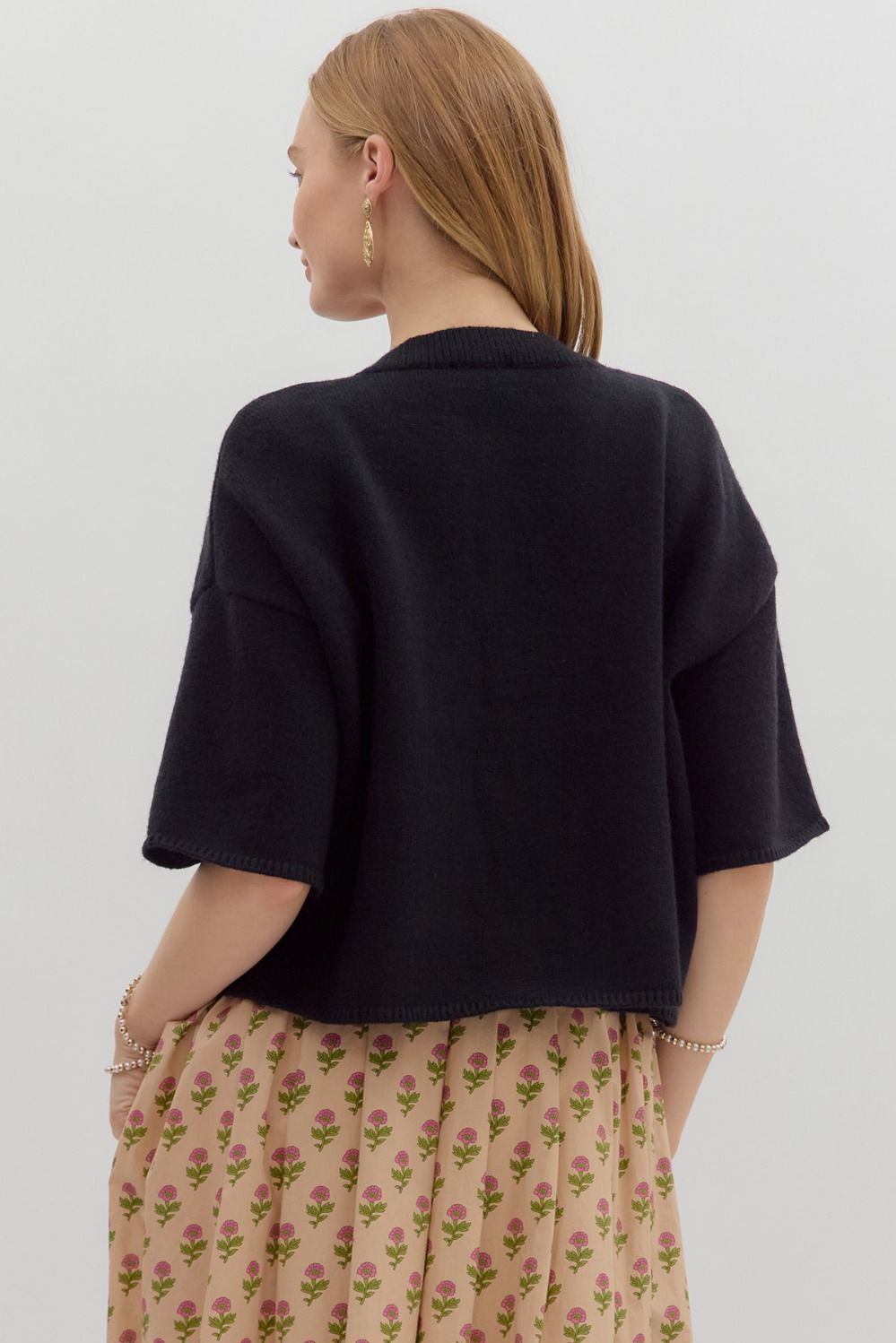 3/4 Sleeve Cardigan - Black