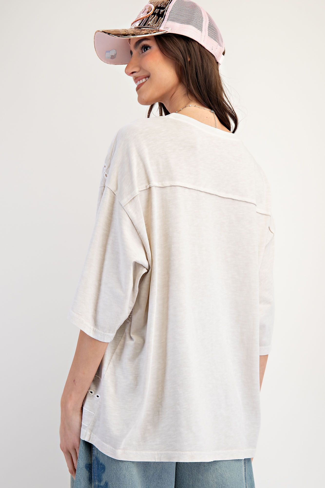 Embroidered Lace Mix Mineral Washed Top