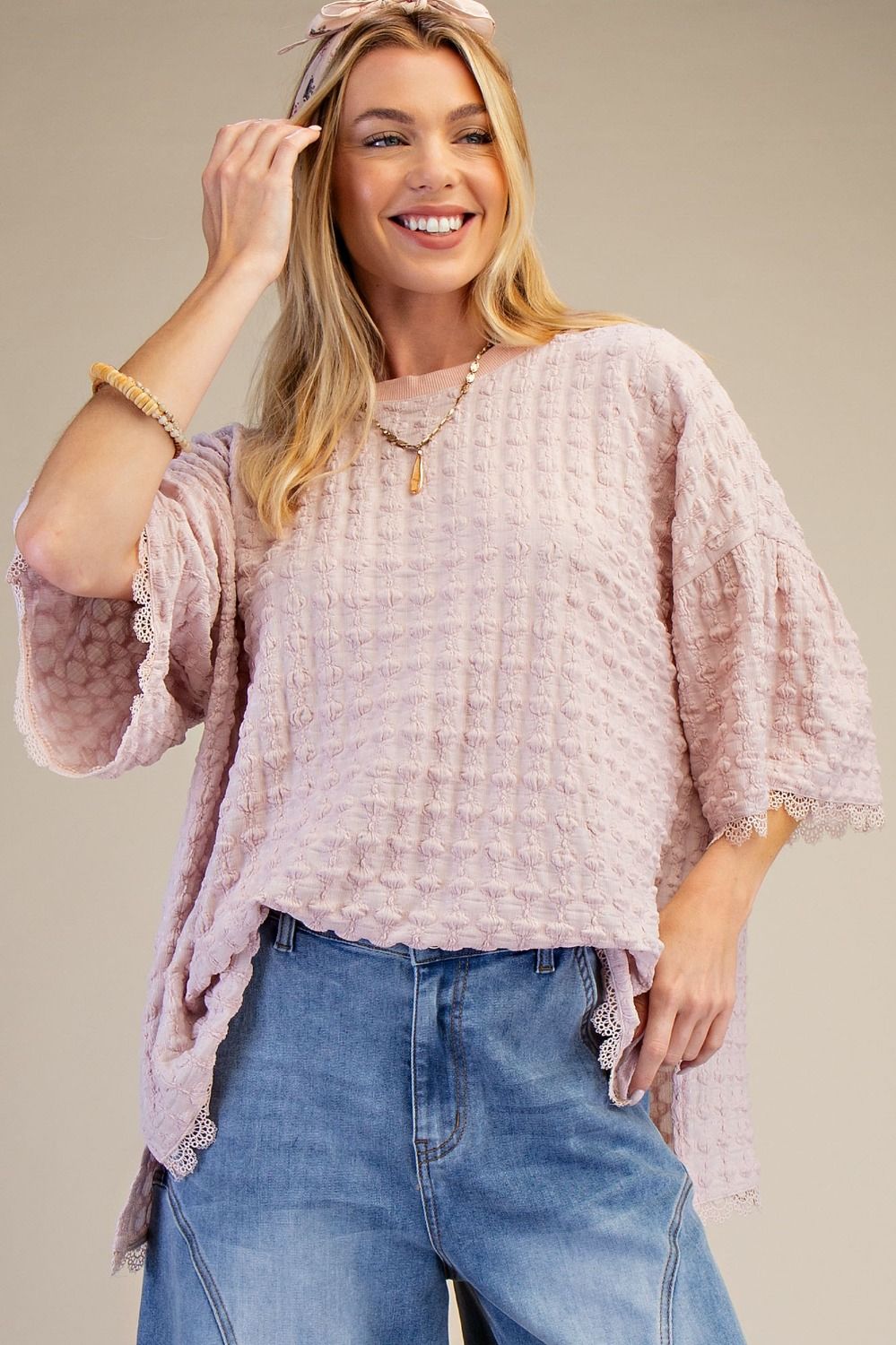 Popcorn Knit Top - Rose