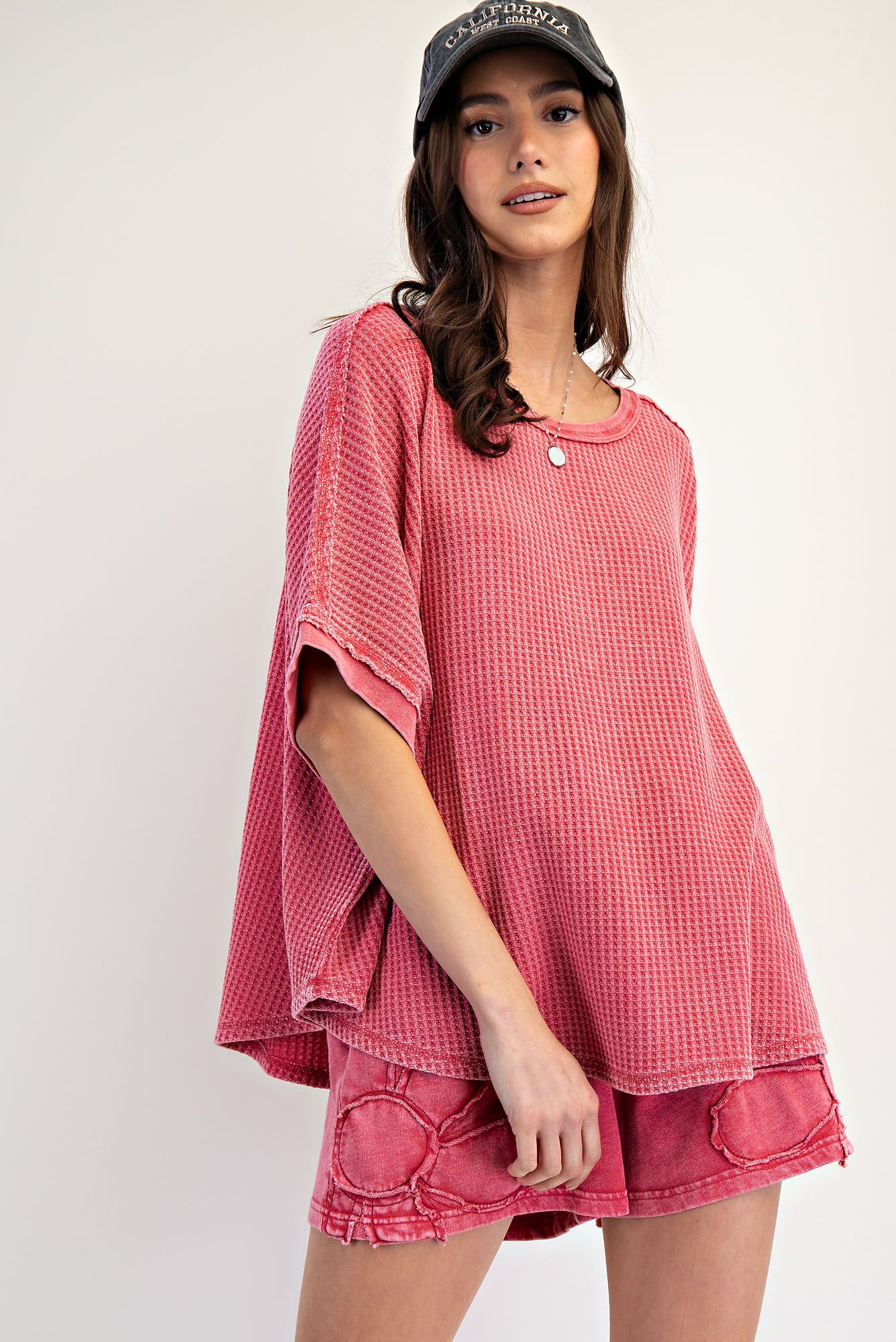 Mineral Washed Thermal Knit Oversized Top