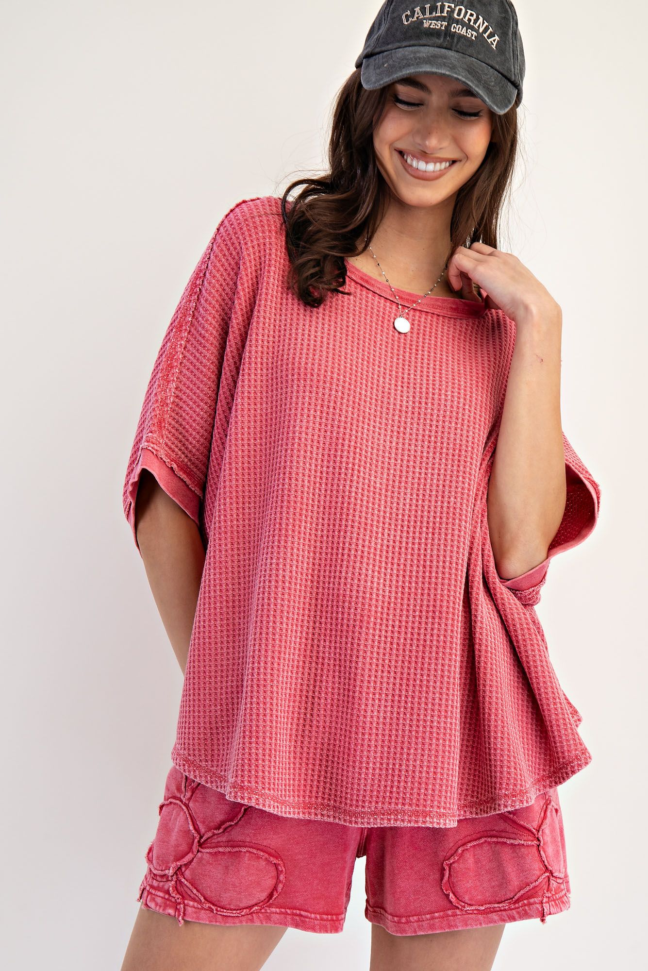Mineral Washed Thermal Knit Oversized Top