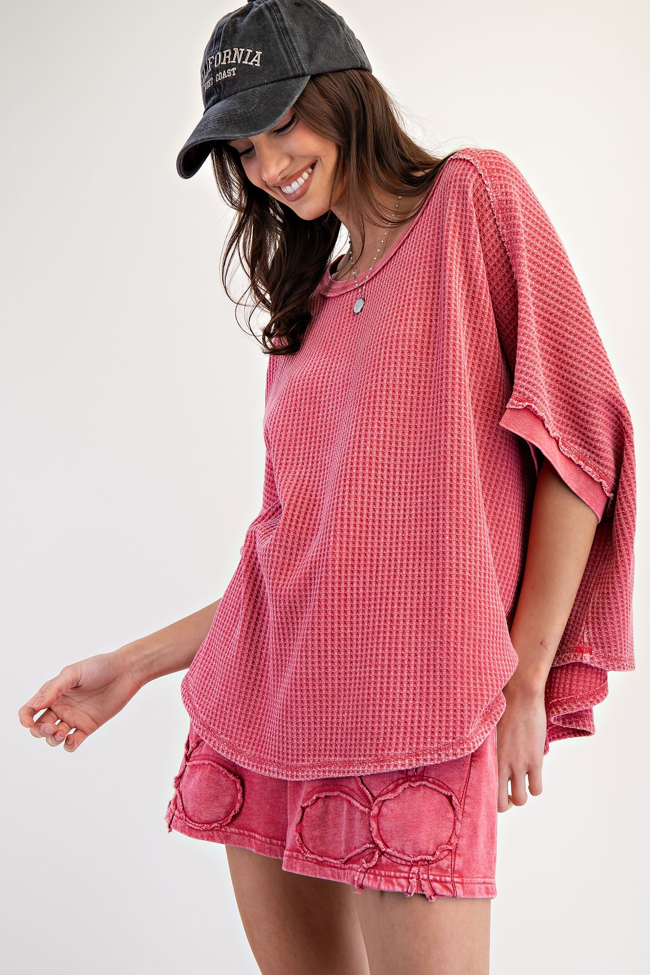 Mineral Washed Thermal Knit Oversized Top