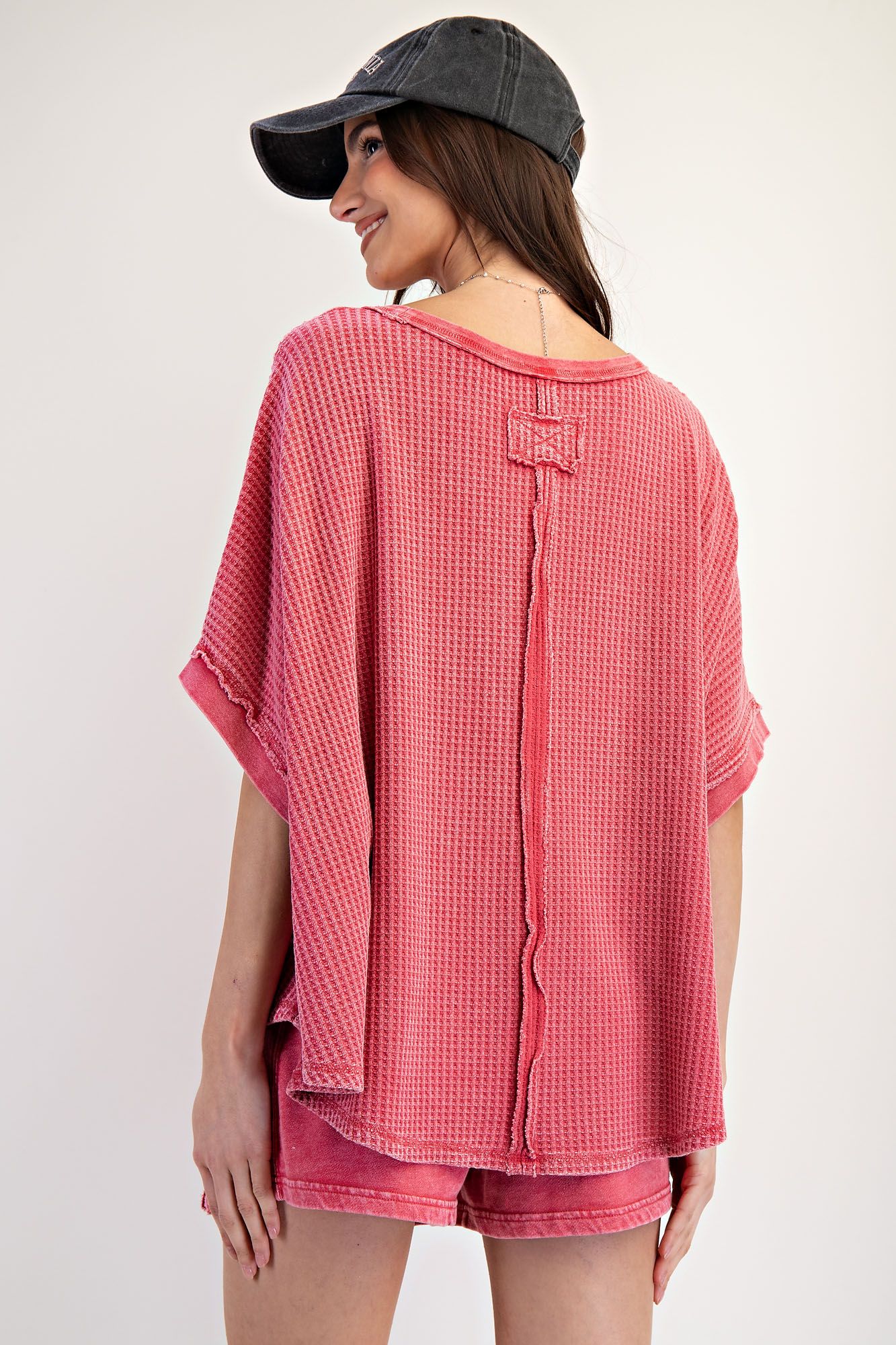 Mineral Washed Thermal Knit Oversized Top