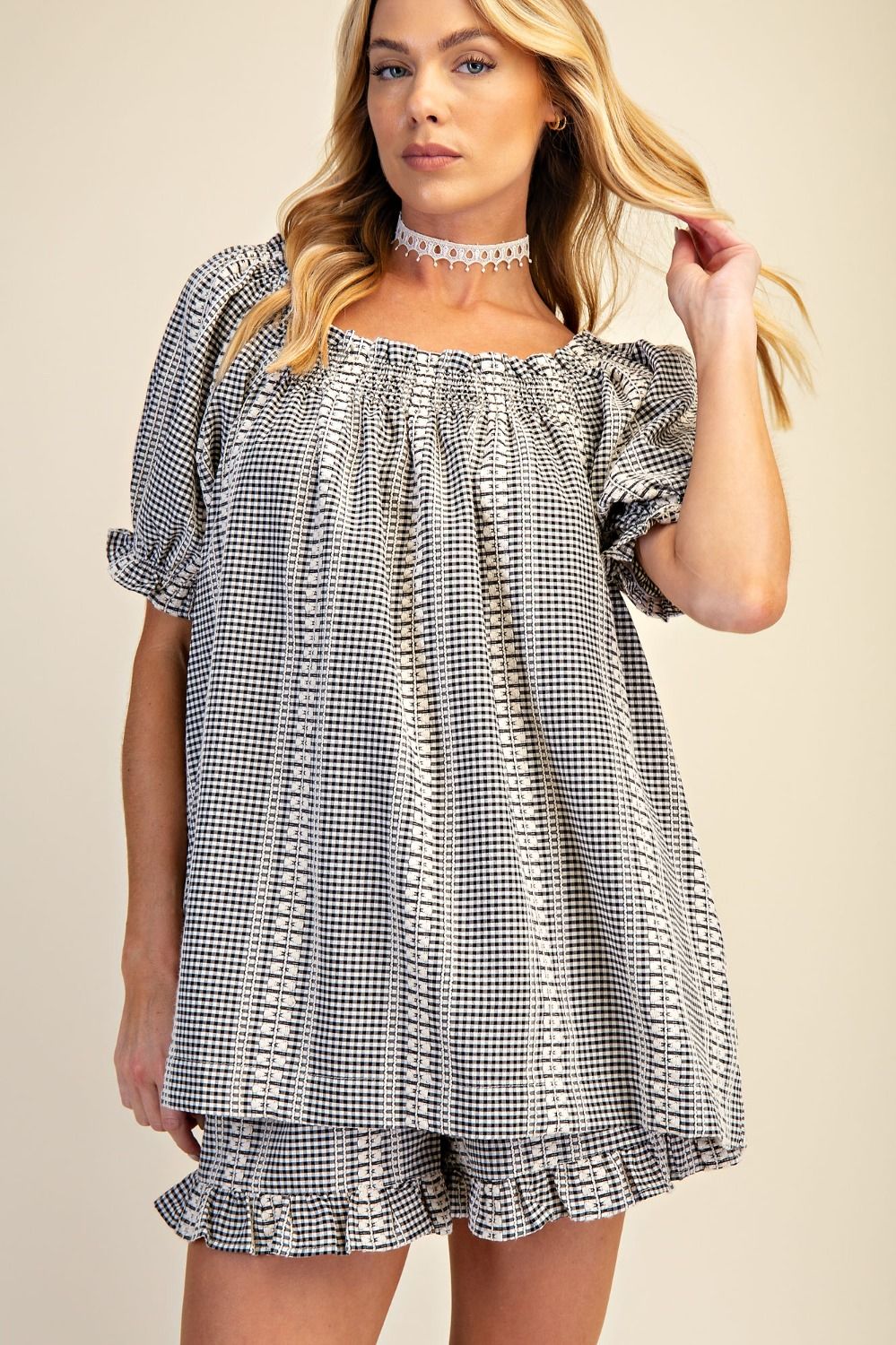 Gingham Top - Black