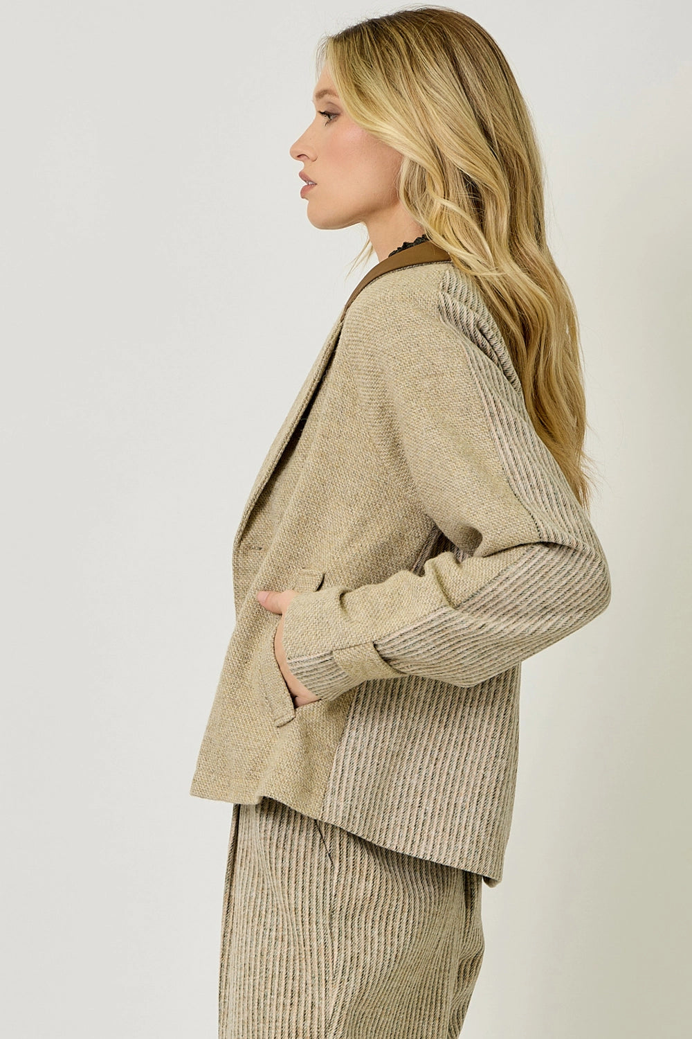 Mixed Media Jacket - Almond