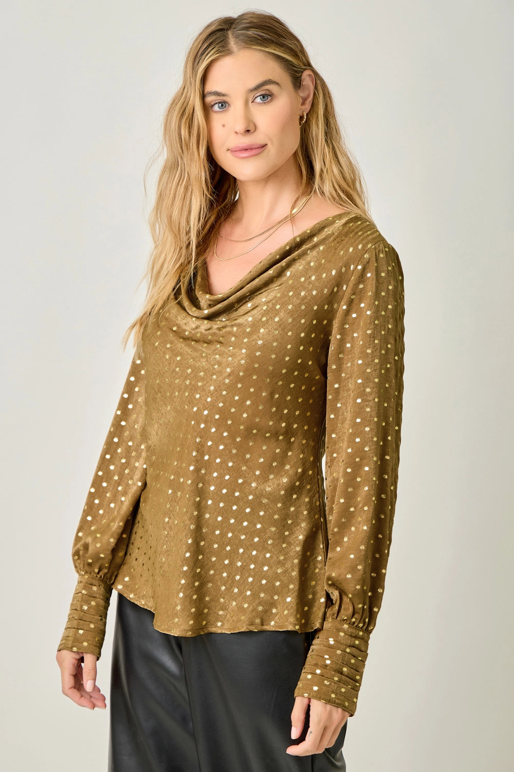 Cowl Neck Embellished Blouse - Cappuccino