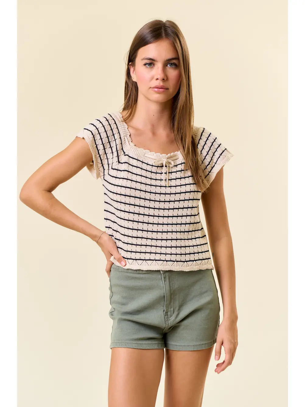 Vintage Inspired Striped Crochet Knit Top