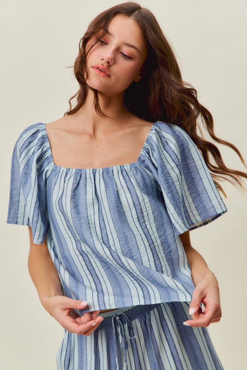 Stripe Flutter Sleeves Blouse
