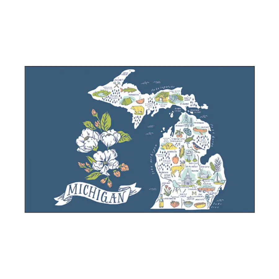 Illustrated Michigan Map Postcard