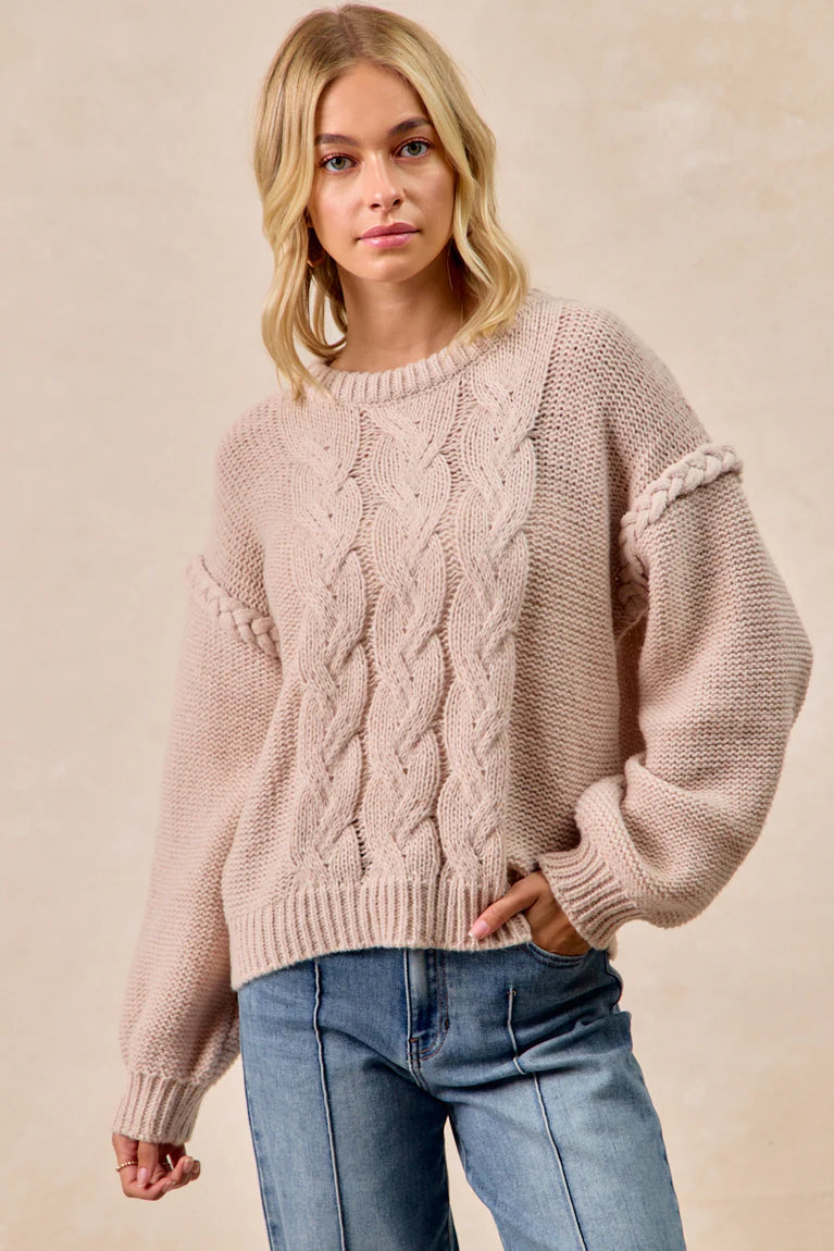 Cable Knit Sweater With Braid Detail