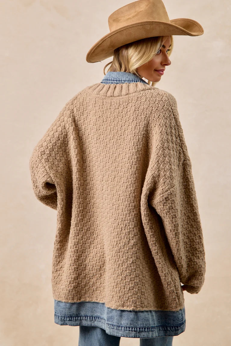 Washed Denim Mix and Match Sweater Cardigan