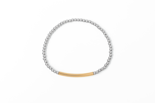 Waterproof 3mm w/ Bar Mixed Metal Stretch Bracelet