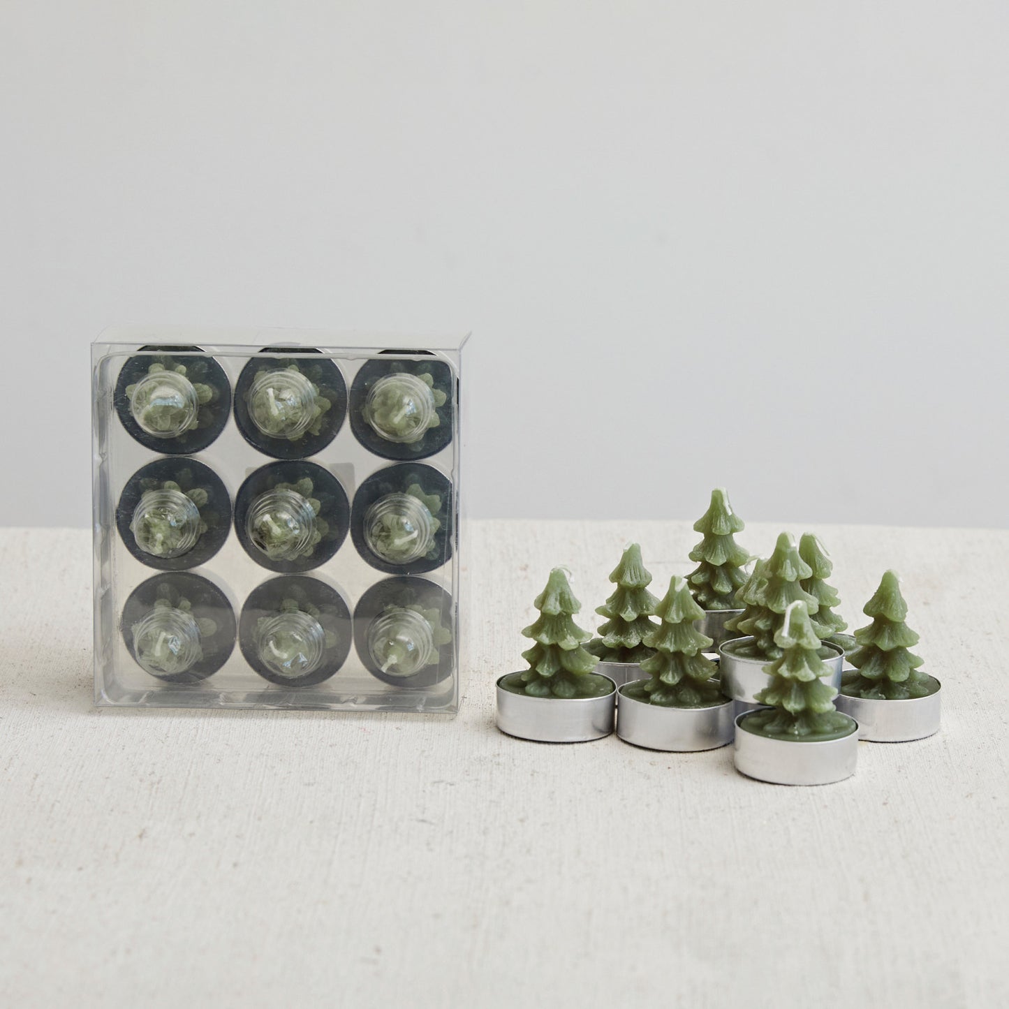 Tree Shape Tealights - Set of 9 Evergreen Color