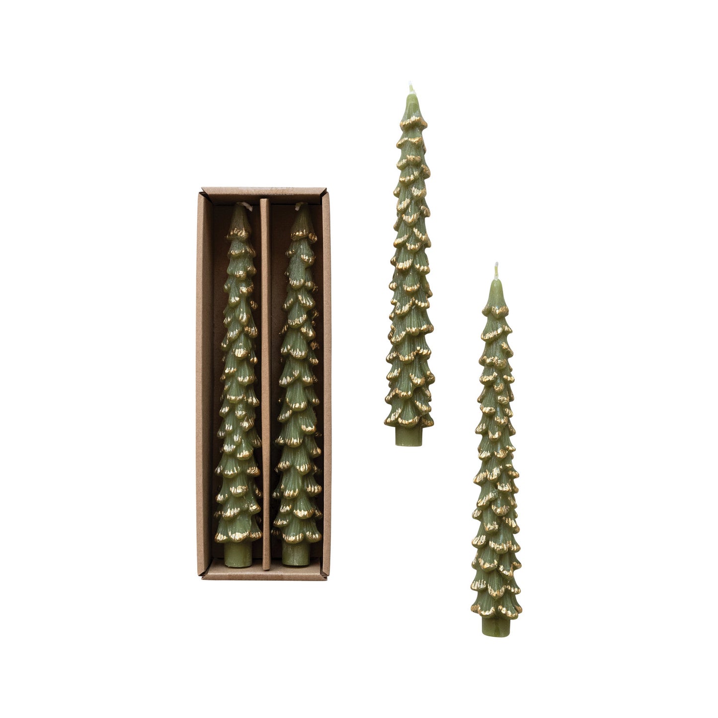 Unscented Tree Shaped Taper Candles w/ Gold Tips