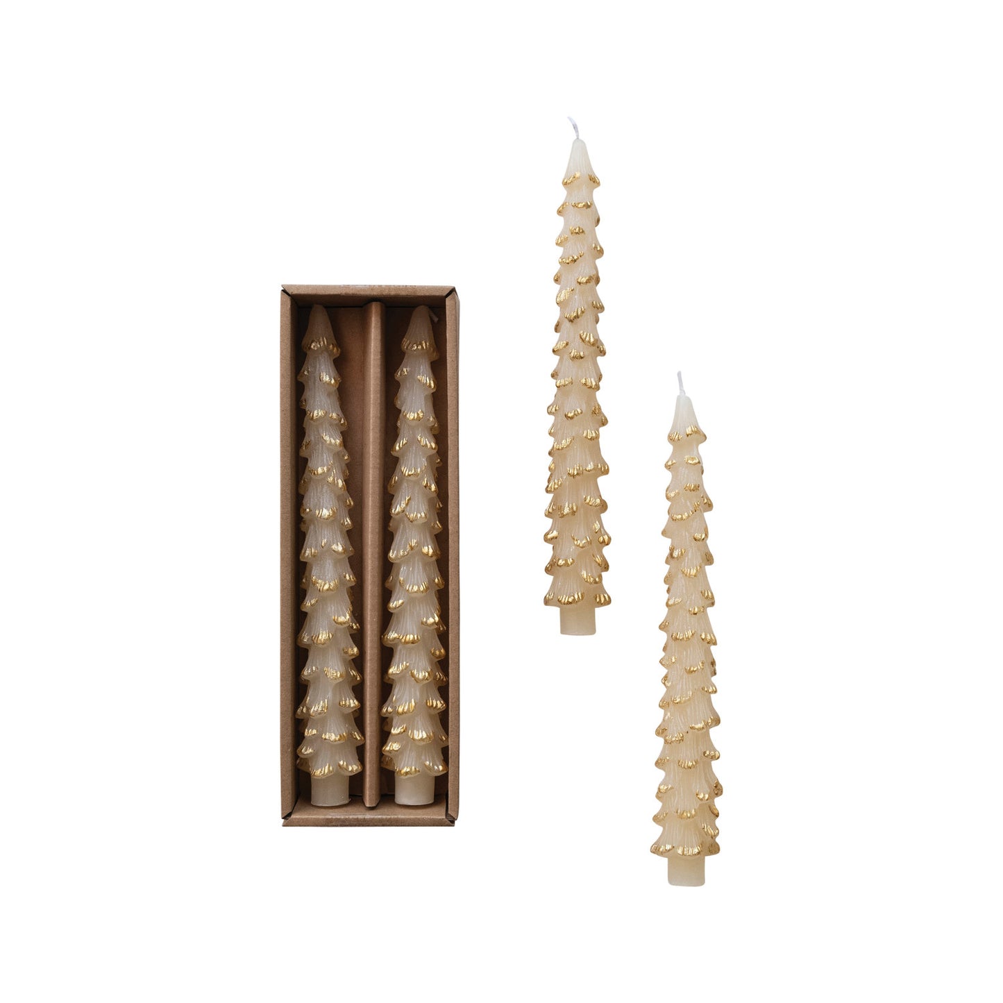 Unscented Tree Shaped Taper Candles w/ Gold Tips