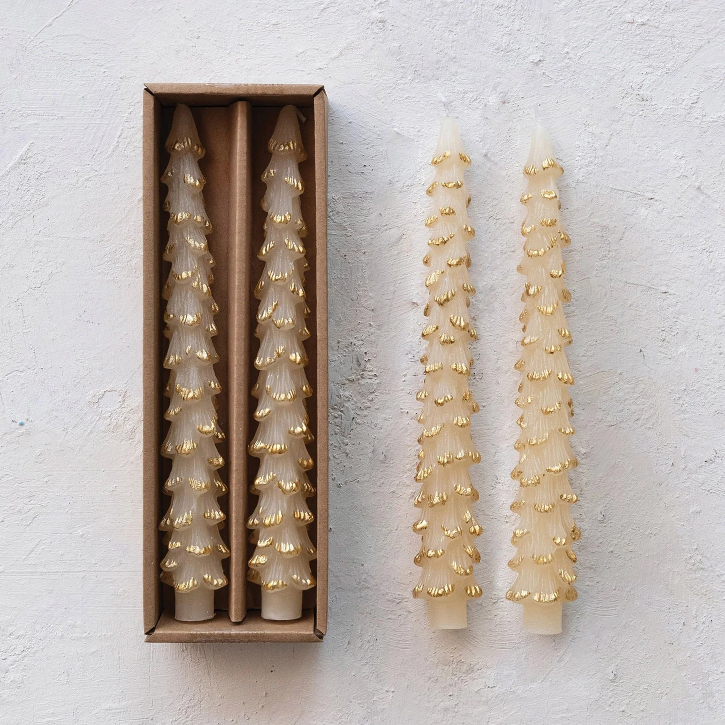 Unscented Tree Shaped Taper Candles w/ Gold Tips