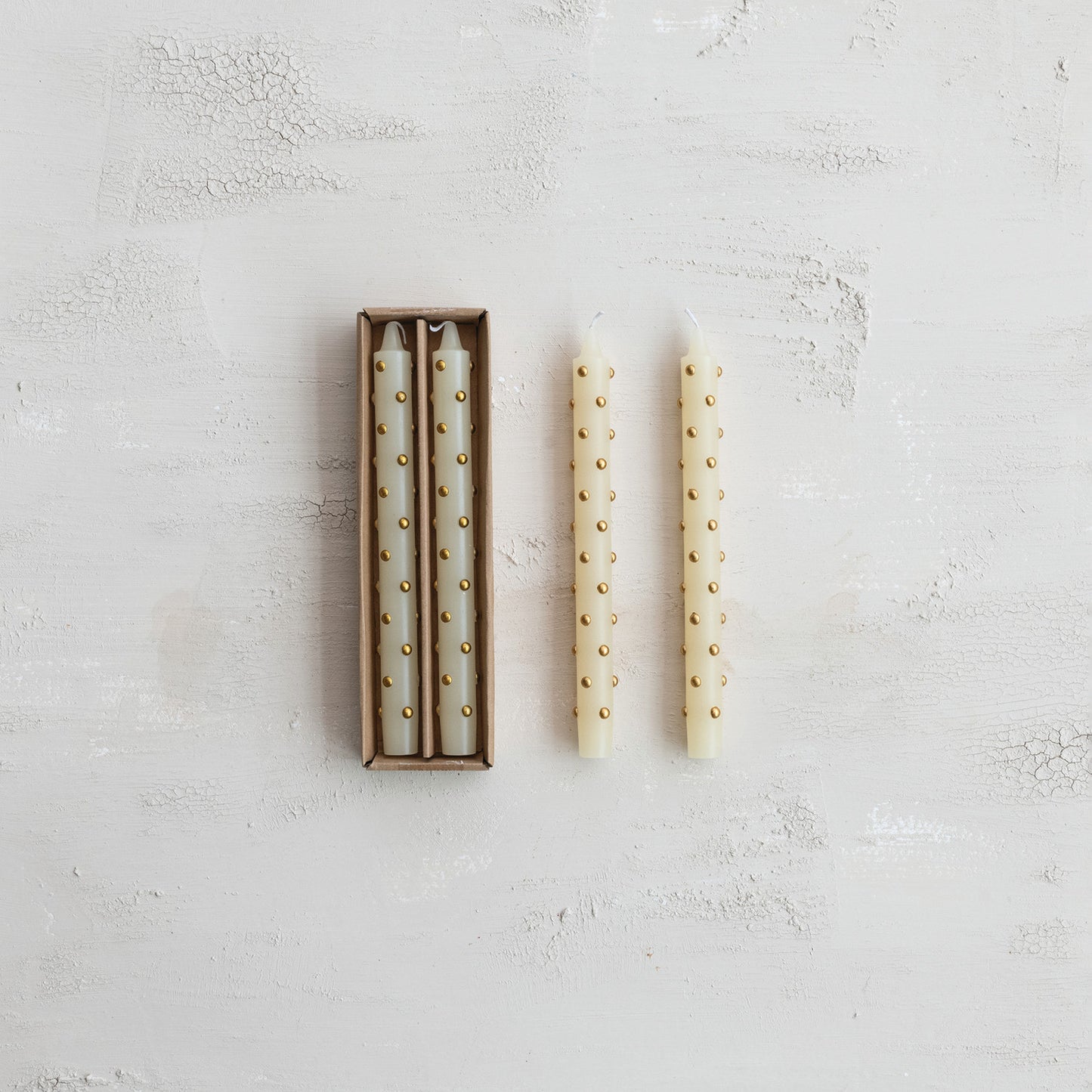 Unscented Taper Candles with 3D Dots in Box