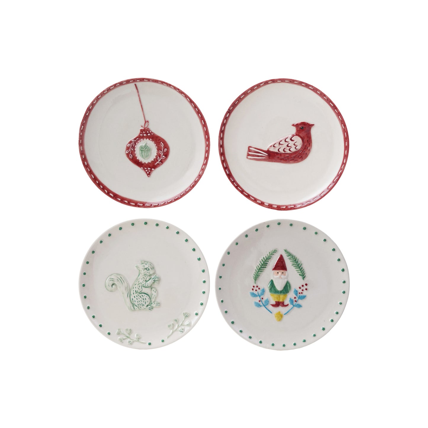 Hand-Painted Embossed Stoneware Plate with Holiday Image
