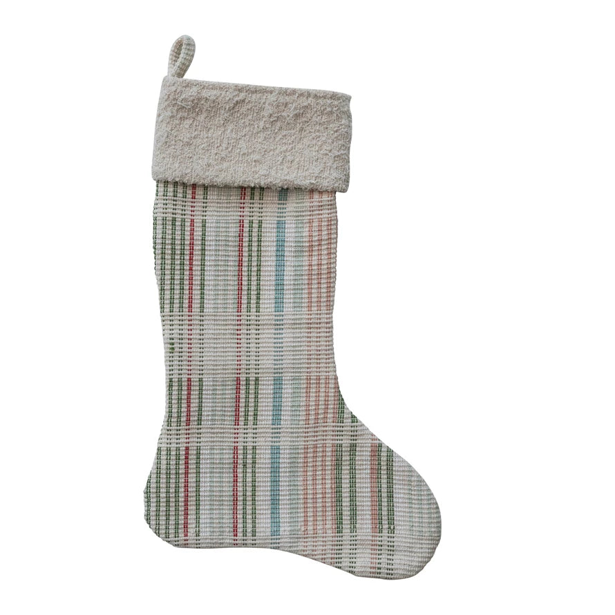 Woven Cotton Stocking with Faux Sherpa Cuff