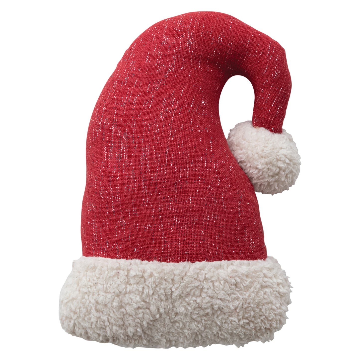 Woven Santa Hat Shaped Pillow with Faux Sherpa Cuff & Pom Pom