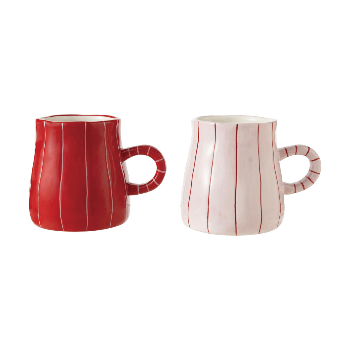 Hand-Painted Stoneware Striped Organic Shaped Mug