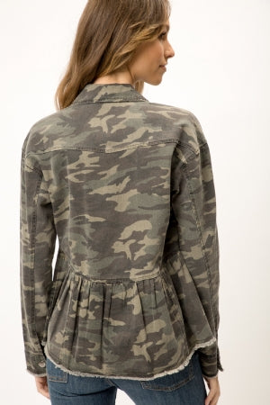 Camouflage Peplum Trucker Jacket
