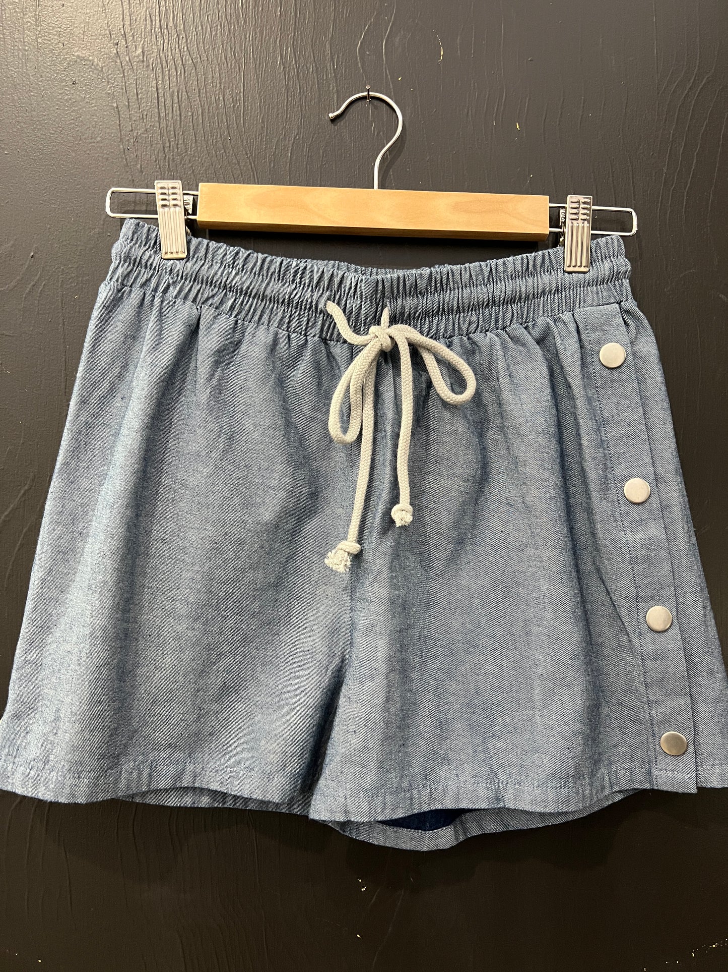 Chambray Snap Side Button Shorts