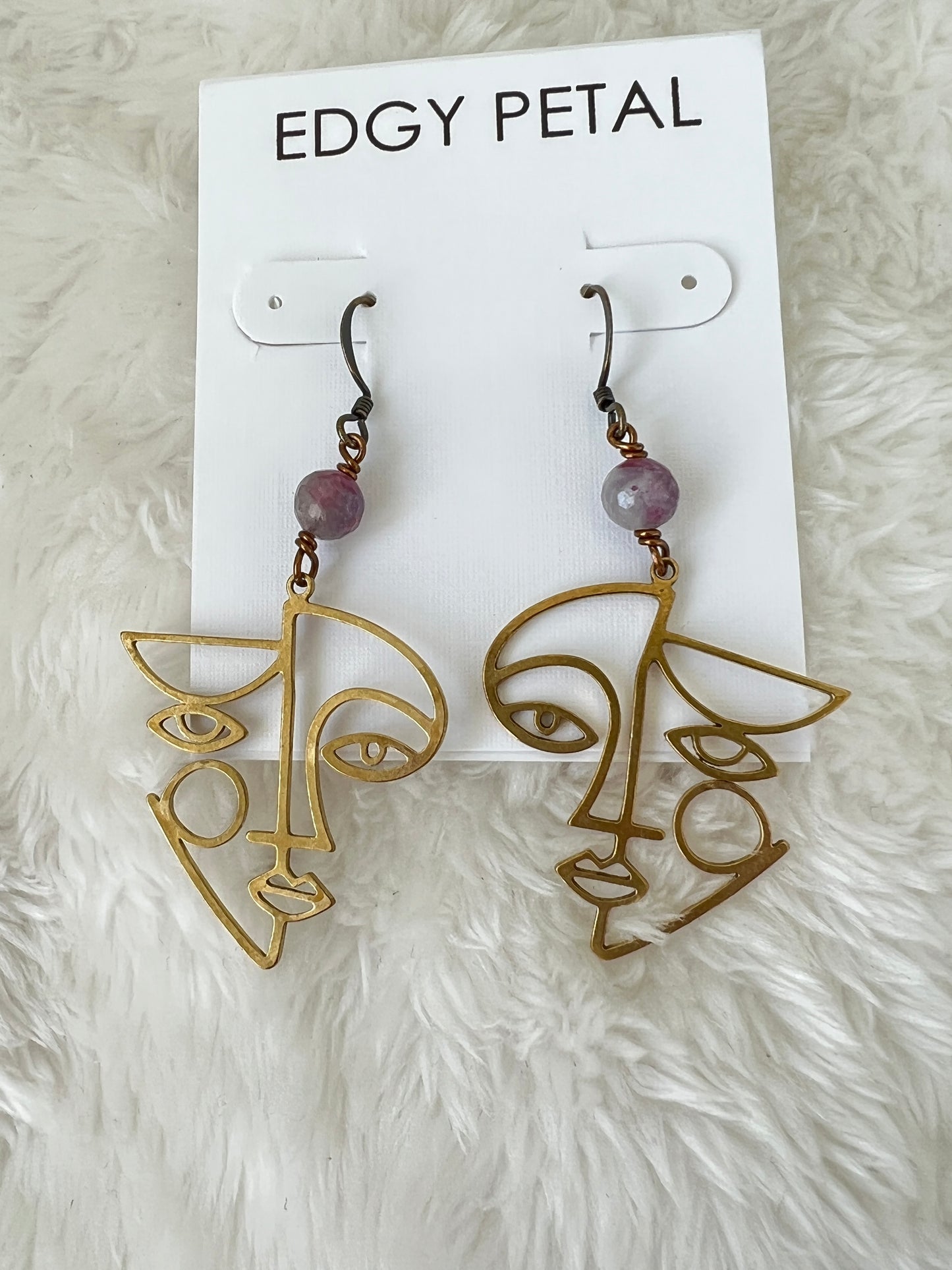 Brass Abstract Female Face Earring