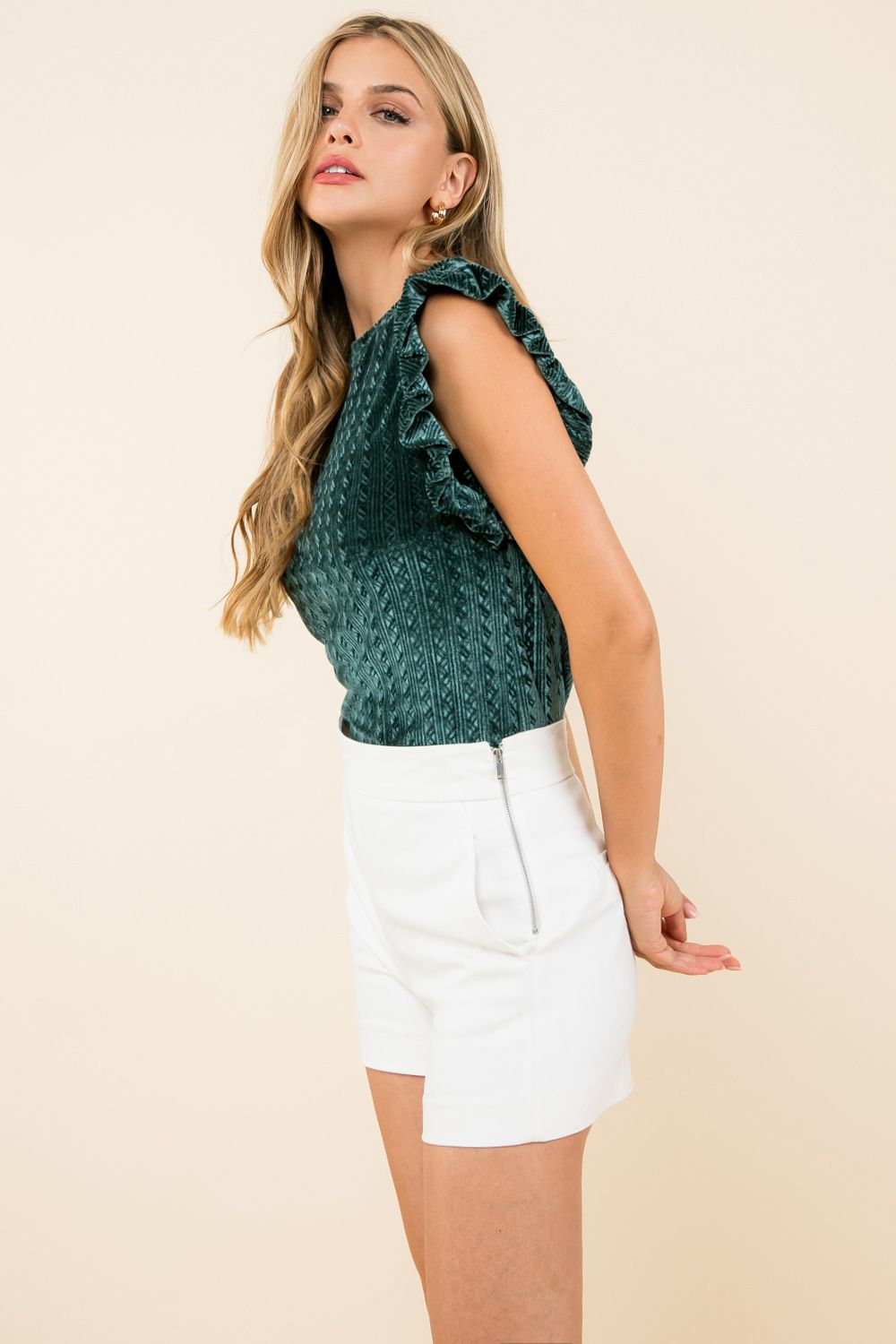 Textured Velvet Ruffle Sleeve Top