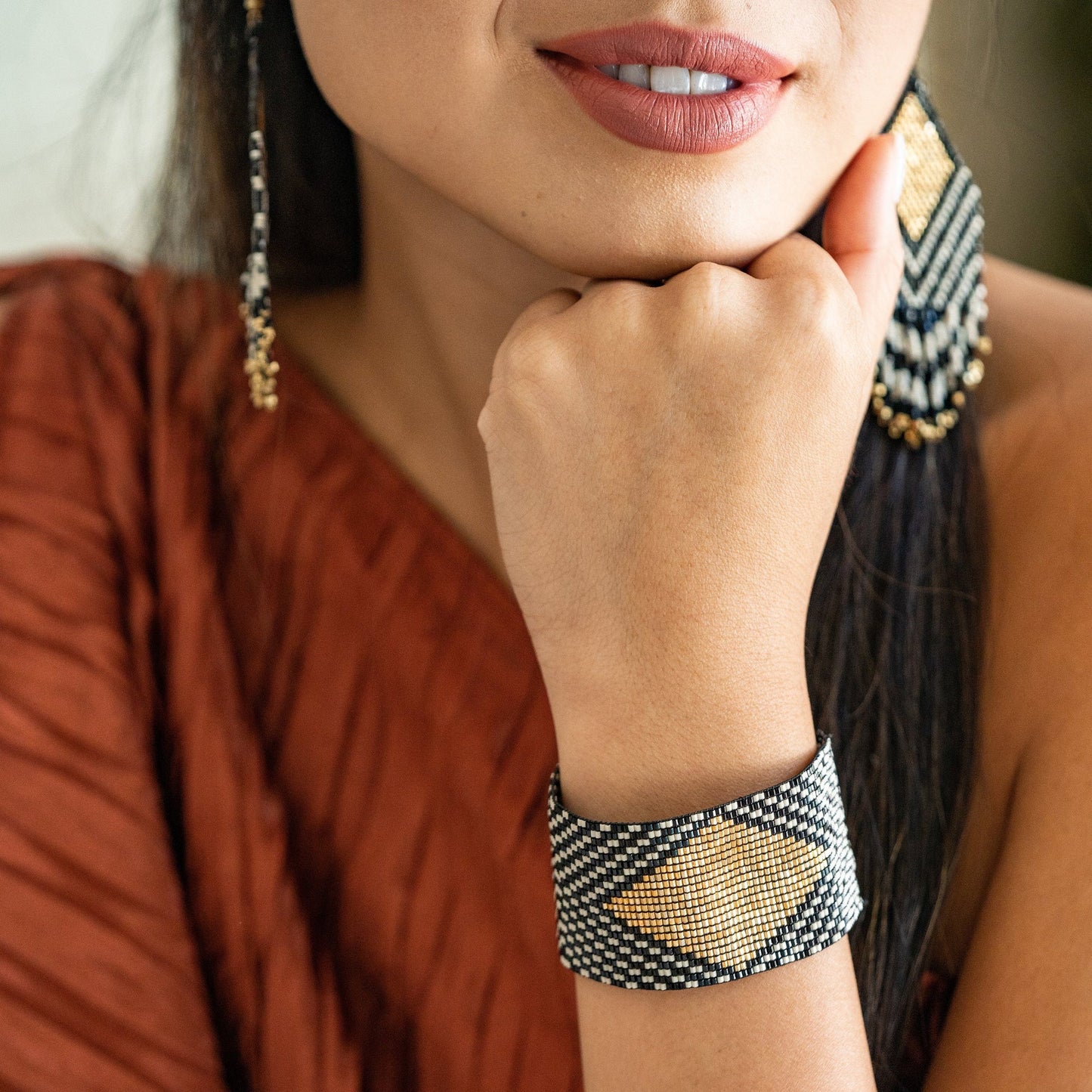 Black White Gold Diamond Luxe Stretch Bracelet