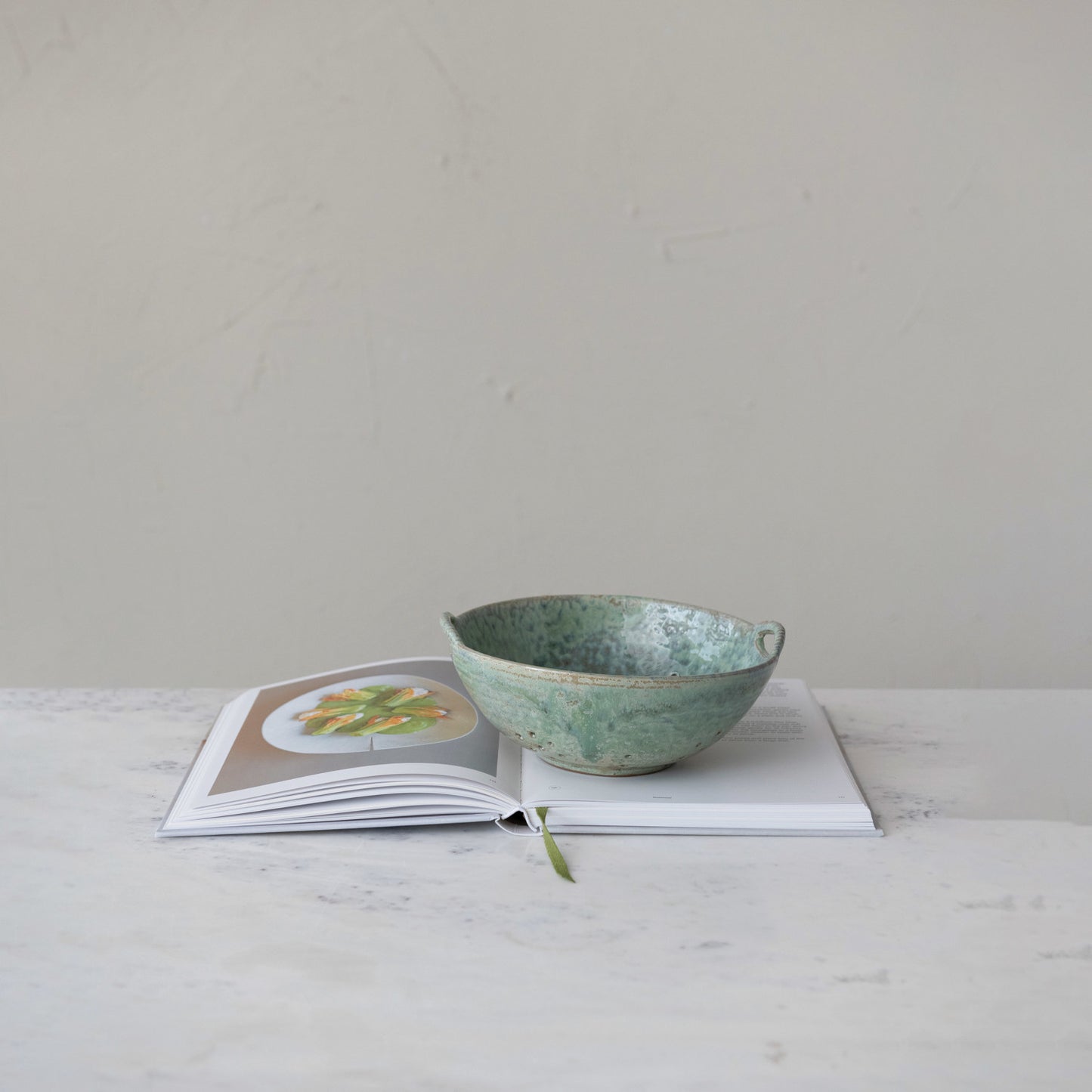 Stoneware Berry Bowl w/ Handles, Aqua