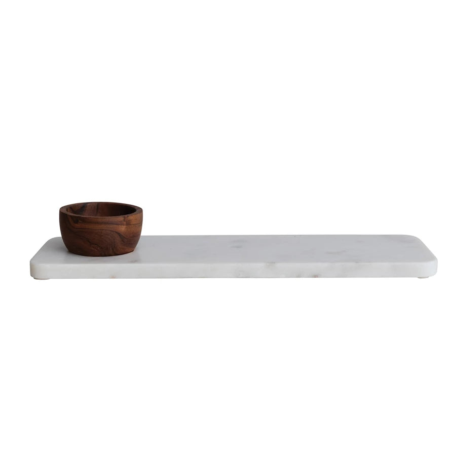 Marble Serving Board w/ Acacia Wood Bowl