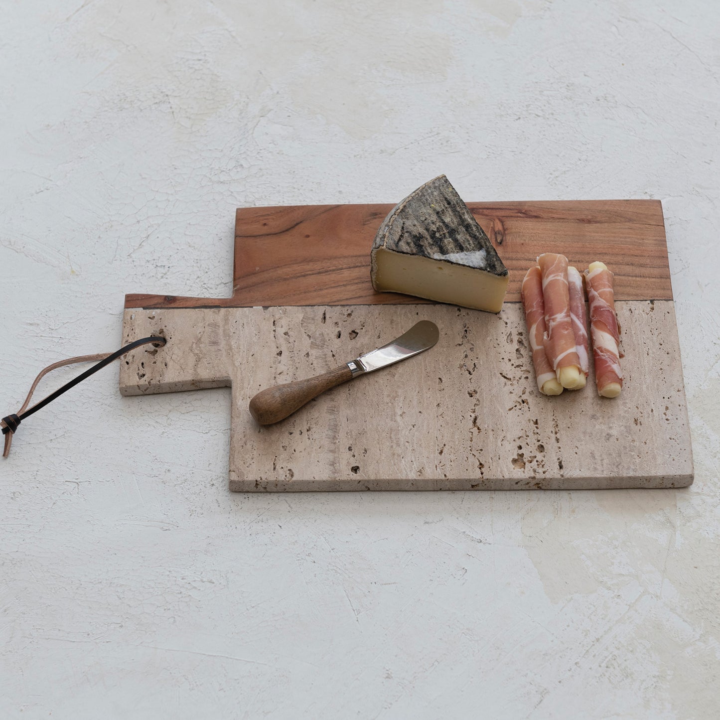 Travertine & Acacia Wood Cheese/Cutting Board