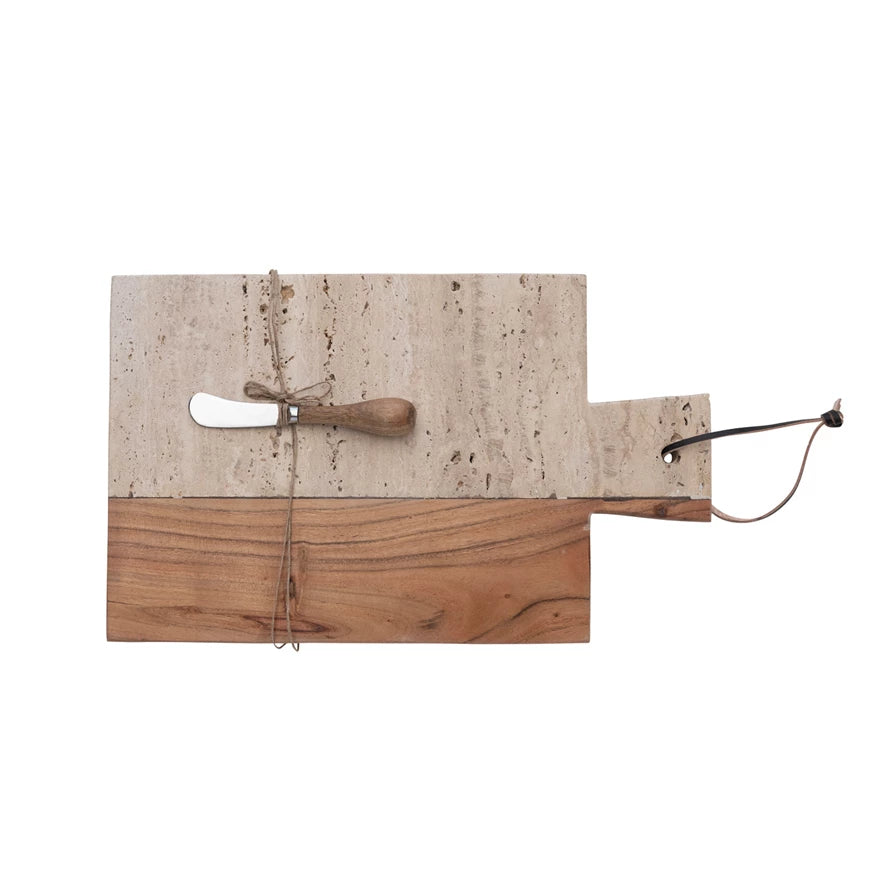 Travertine & Acacia Wood Cheese/Cutting Board