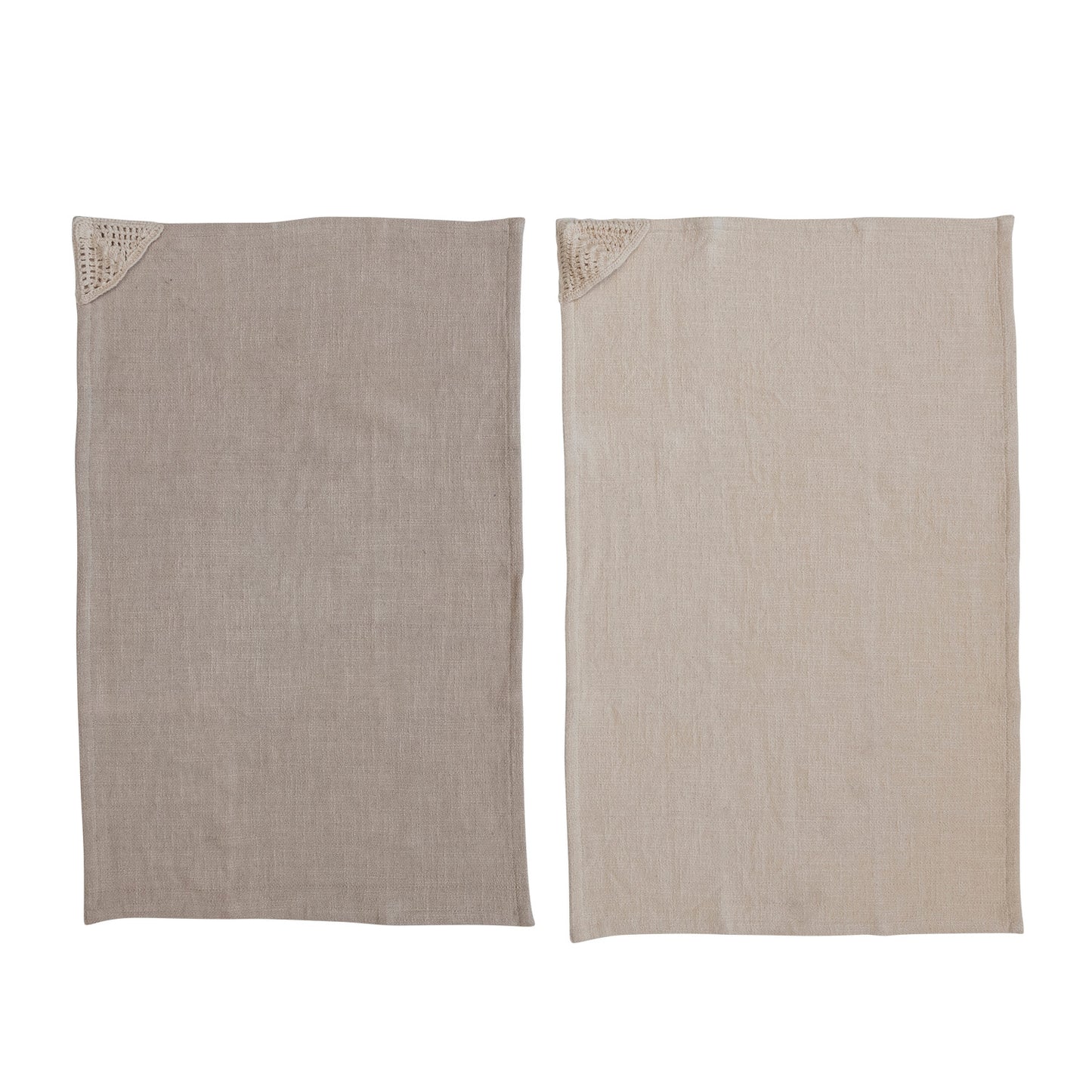 Woven Cotton Tea Towels w/ Crochet Corner set of 2