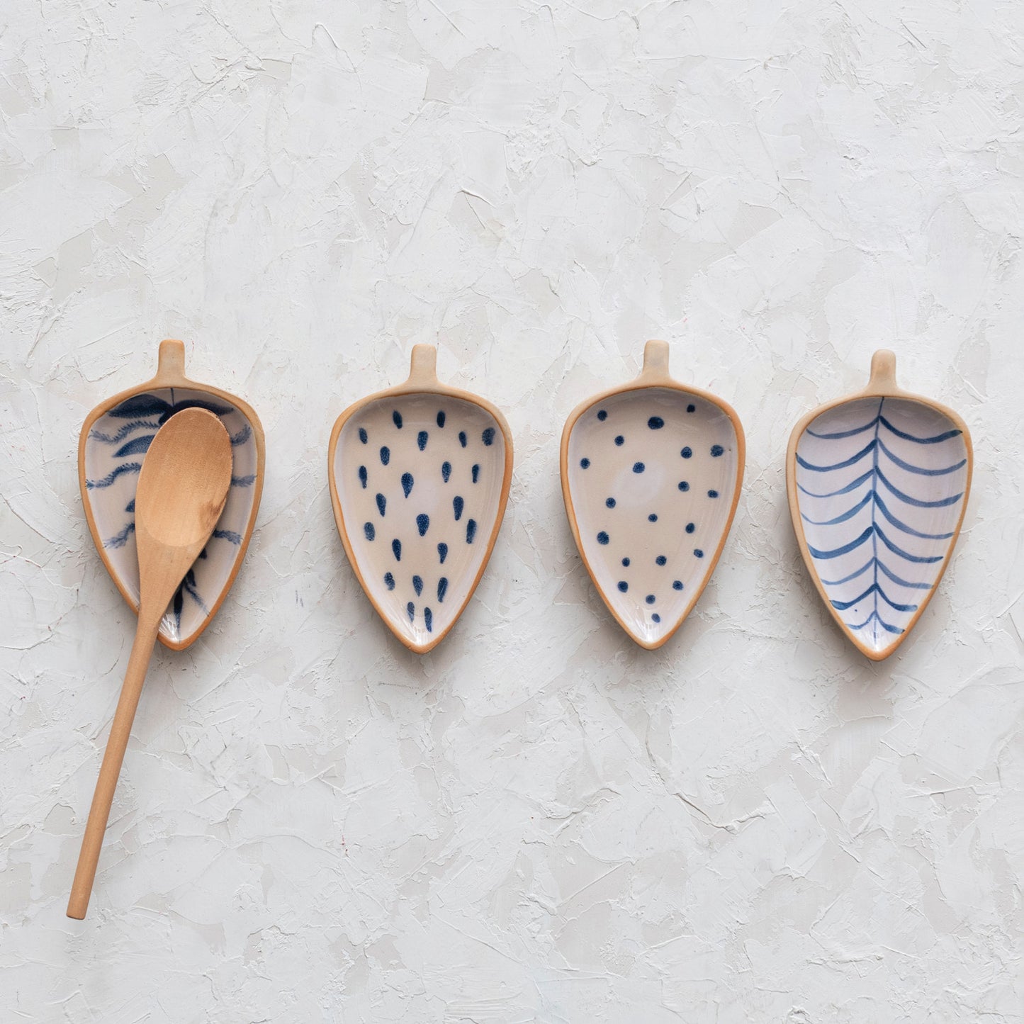 Hand-Painted Stoneware Leaf Shaped Dish