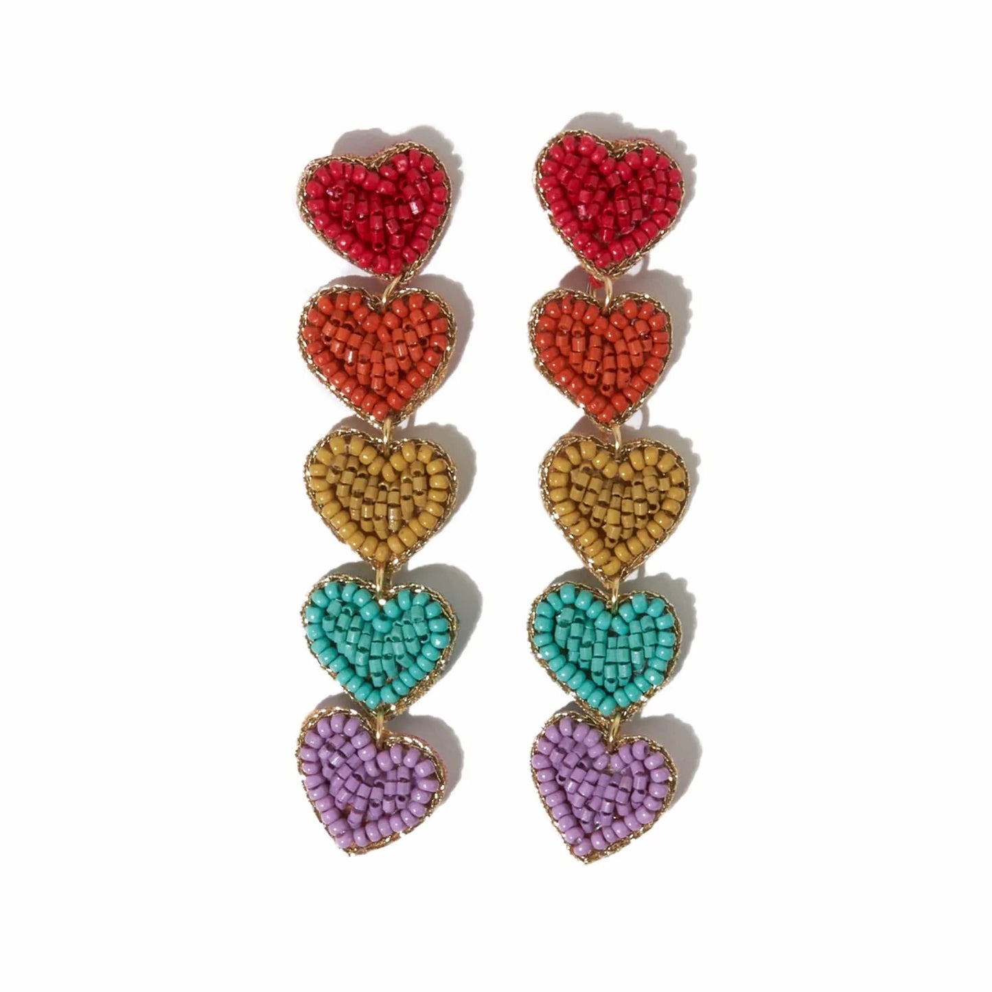 Red Rainbow 5 Heart Dangle Post Earrings