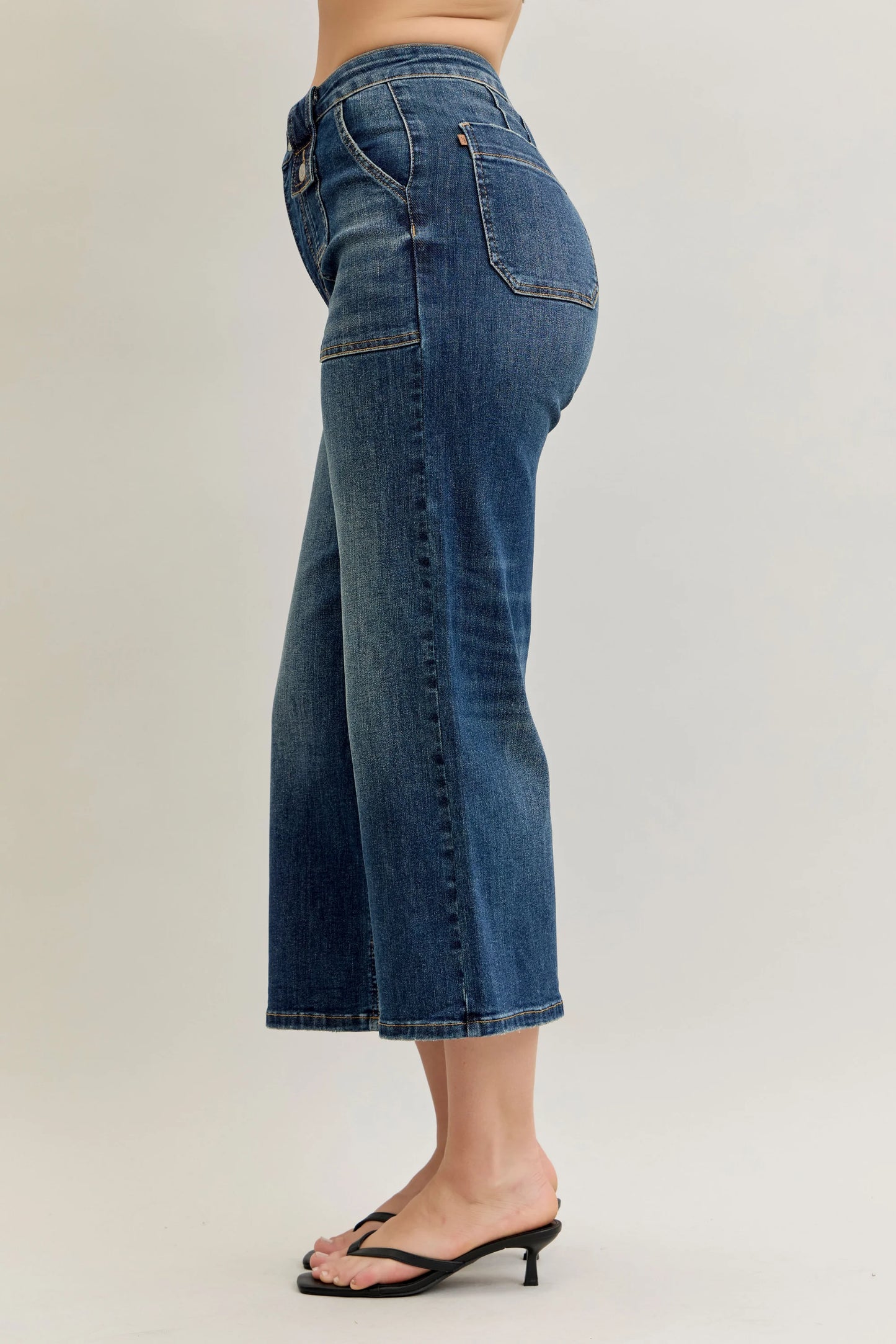 Judy Blue HW Wide Crop Utility & Patch Pocket Jeans