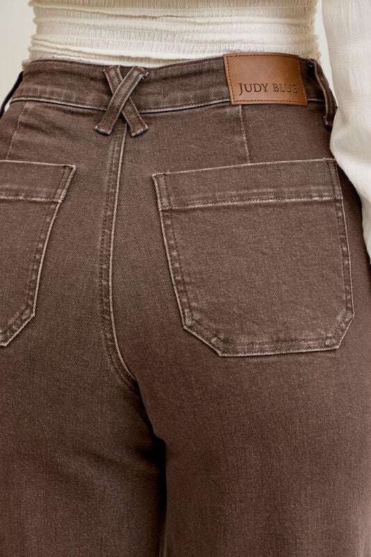Judy Blue HW Retro Wide Yarn Dyed Front Patch Pocket Jeans