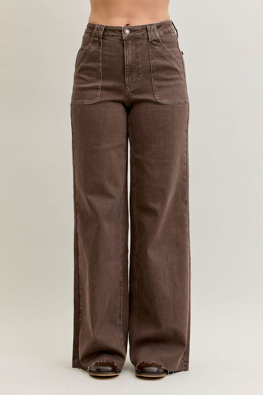 Judy Blue HW Retro Wide Yarn Dyed Front Patch Pocket Jeans