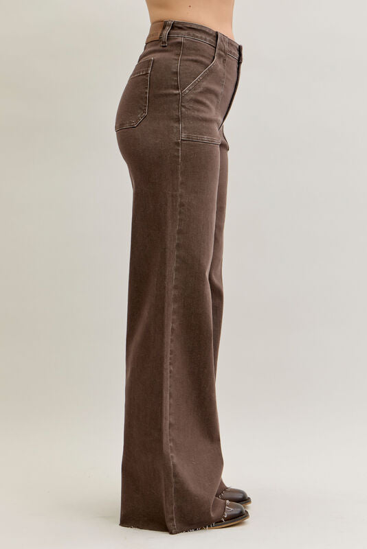 Judy Blue HW Retro Wide Yarn Dyed Front Patch Pocket Jeans