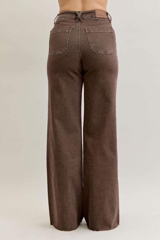 Judy Blue HW Retro Wide Yarn Dyed Front Patch Pocket Jeans